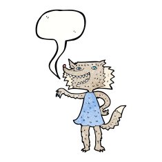 cartoon wolf girl with speech bubble N6