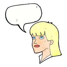 cartoon serious woman with speech bubble N20