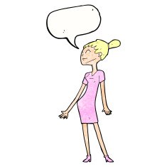 cartoon woman in dress with speech bubble N42
