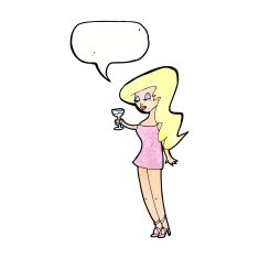 cartoon woman at party with speech bubble N21