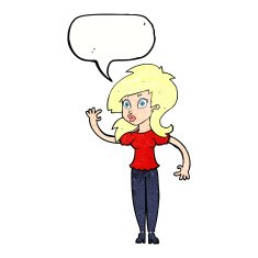 cartoon pretty woman waving with speech bubble N97