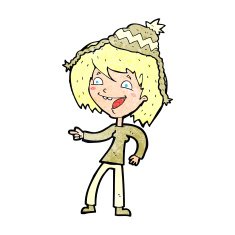 cartoon woman laughing and pointing with speech bubble N8