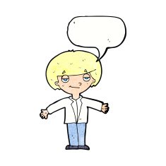 cartoon smug boy with speech bubble N10