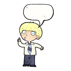 cartoon school boy with question speech bubble N11