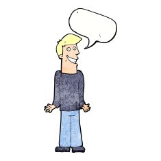 cartoon man shrugging shoulders with speech bubble N43