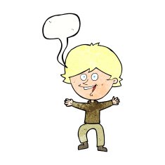 cartoon happy boy laughing with speech bubble N30