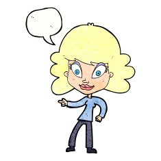 cartoon woman pointing with speech bubble N233