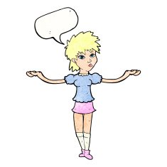 cartoon woman shrugging shoulders with speech bubble N532