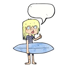 cartoon surfer girl with speech bubble N21