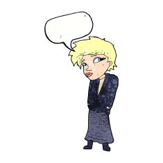cartoon woman with hands in pockets speech bubble N11