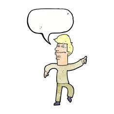 cartoon worried man pointing with speech bubble N32