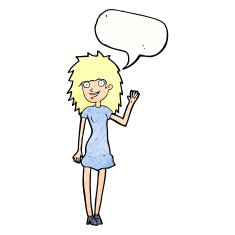 cartoon happy woman waving with speech bubble N11