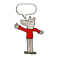 cartoon waving wolf with speech bubble N16