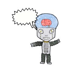 cartoon future robot with speech bubble N11