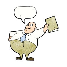 cartoon happy boss with file speech bubble N11