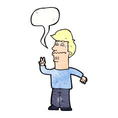 cartoon man giving peace sign with speech bubble N61
