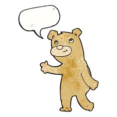 cartoon happy waving bear with speech bubble N3