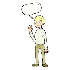 cartoon waving man with speech bubble N42