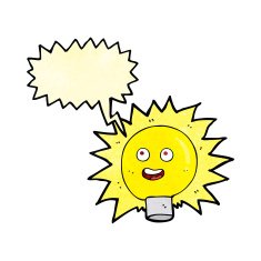cartoon electric light bulb with speech bubble N6