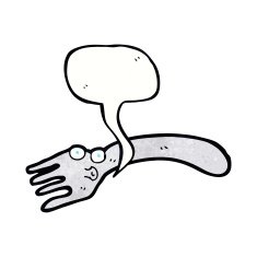 cartoon fork with speech bubble N7