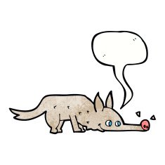 cartoon dog sniffing floor with speech bubble N7