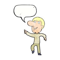 cartoon happy man dancing with speech bubble N43