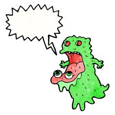 cartoon gross ghost with speech bubble N50