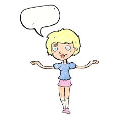 cartoon woman spreading arms with speech bubble N11
