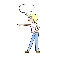 cartoon woman pointing with speech bubble N234