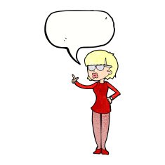 cartoon woman wearing spectacles with speech bubble N43