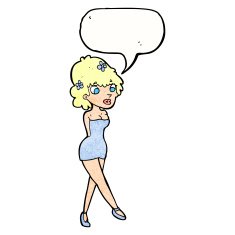 cartoon woman posing in dress with speech bubble N39