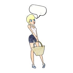 cartoon attractive woman shopping with speech bubble N11