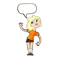 cartoon woman waving with speech bubble N358