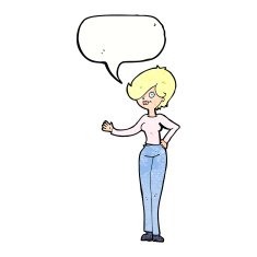 cartoon woman waving with speech bubble N359