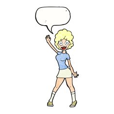 cartoon woman dancing with speech bubble N31