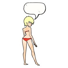 cartoon woman in bikini with speech bubble N57
