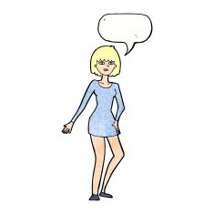 cartoon woman in dress with speech bubble N44
