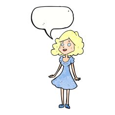 cartoon happy woman in dress with speech bubble N30
