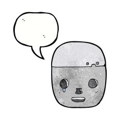 cartoon robot head with speech bubble N68