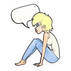 cartoon woman sitting with speech bubble N22