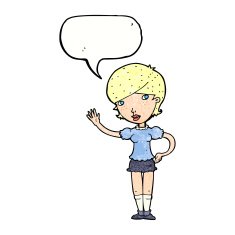 cartoon girl waving with speech bubble N32
