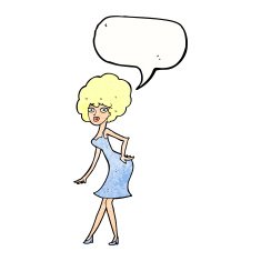 cartoon woman posing in dress with speech bubble N41