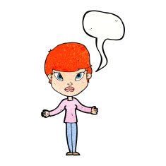 cartoon woman shrugging shoulders with speech bubble N535