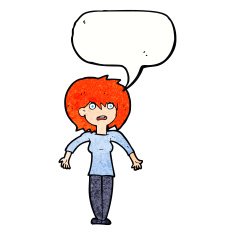 cartoon woman shrugging shoulders with speech bubble N537