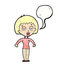 cartoon woman shrugging shoulders with speech bubble N538
