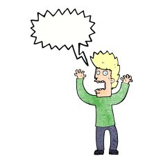 cartoon terrified man with speech bubble N232