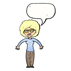 cartoon woman shrugging shoulders with speech bubble N539