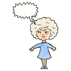cartoon bitter old woman with speech bubble N21