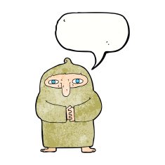 cartoon monk in robe with speech bubble N10