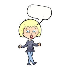 cartoon woman shrugging shoulders with speech bubble N541